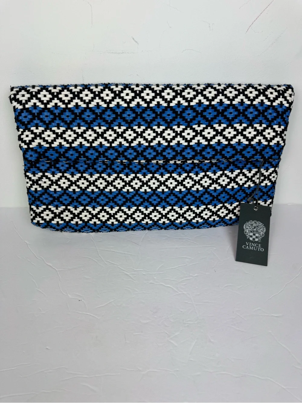 Vince Camuto Calli Oversized Fold Over Woven Clutch in Eclectic Blue NEW